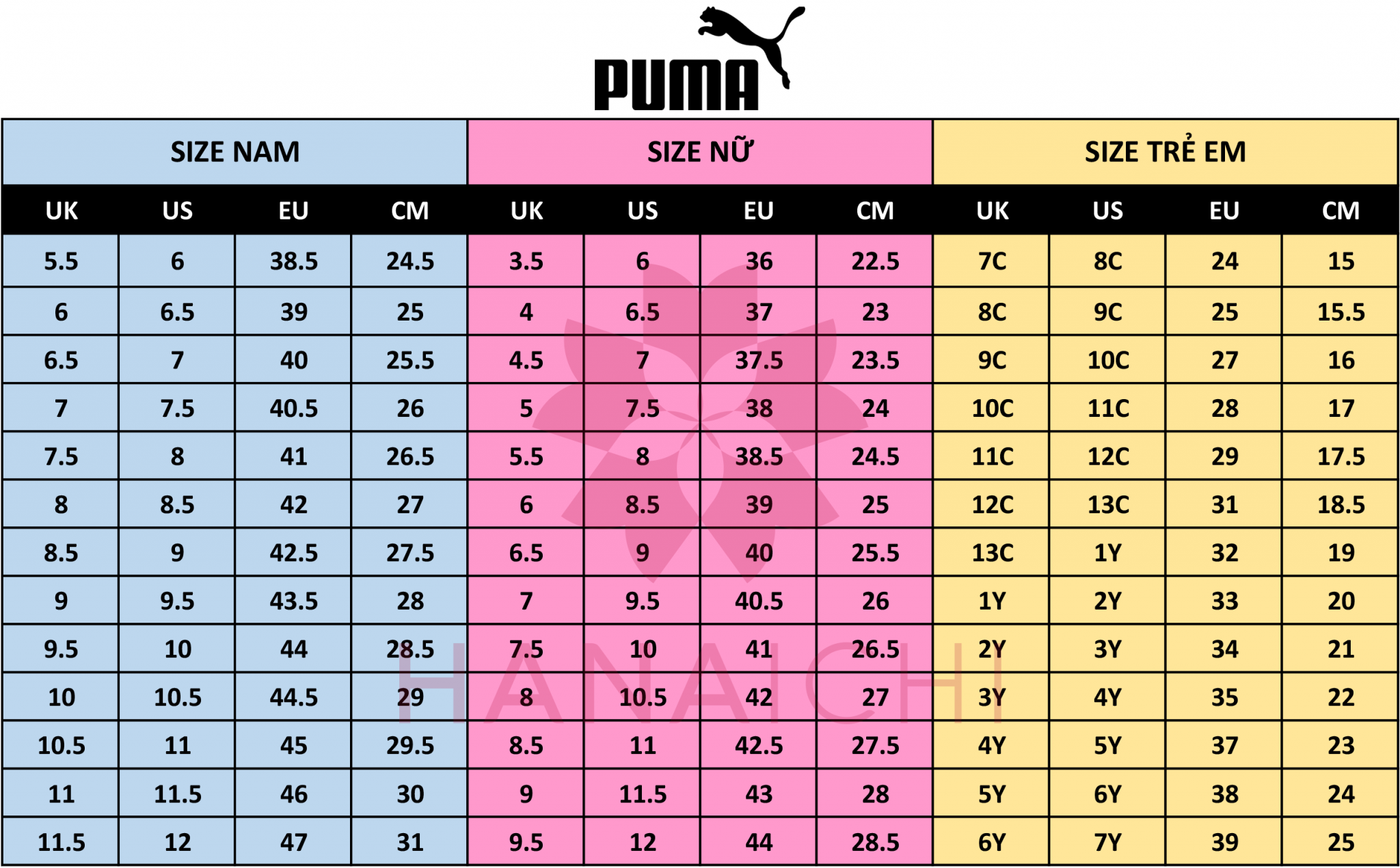 puma us size chart