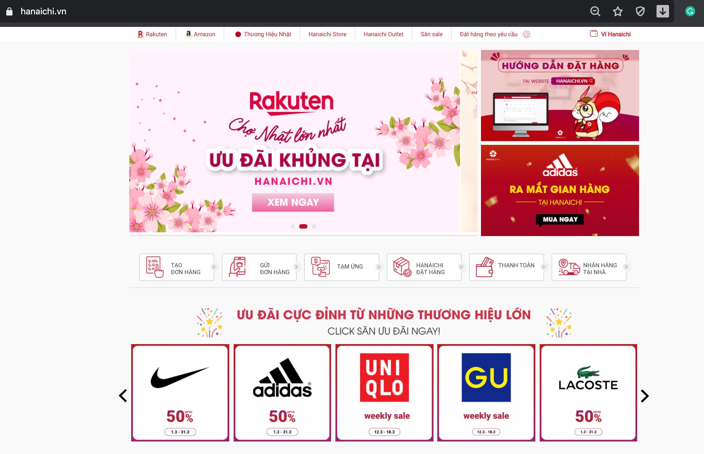 Giao diện website hanaichi.vn