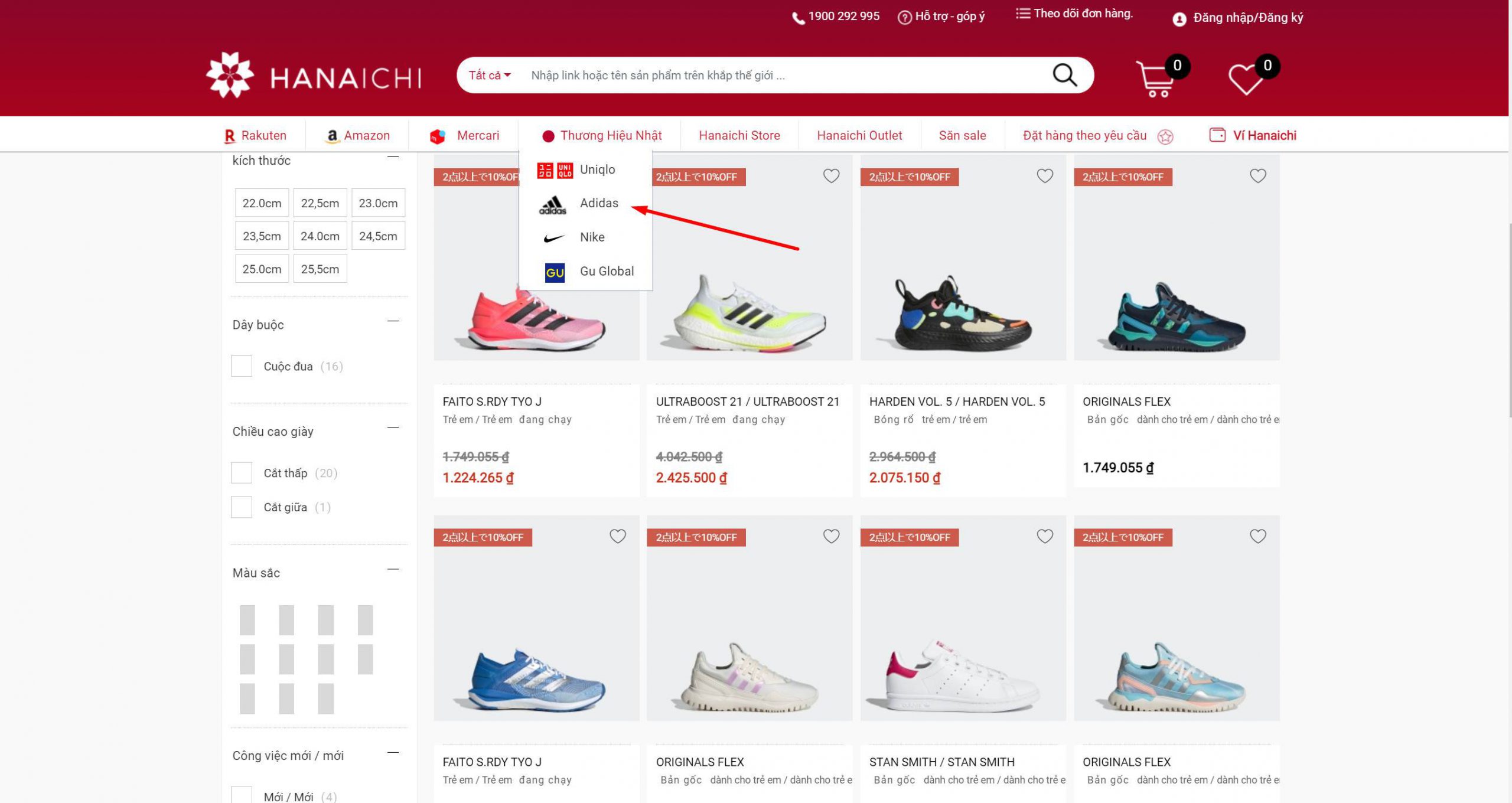Trang web Order hàng Nhật thương hiệu Adidas Hanaichi