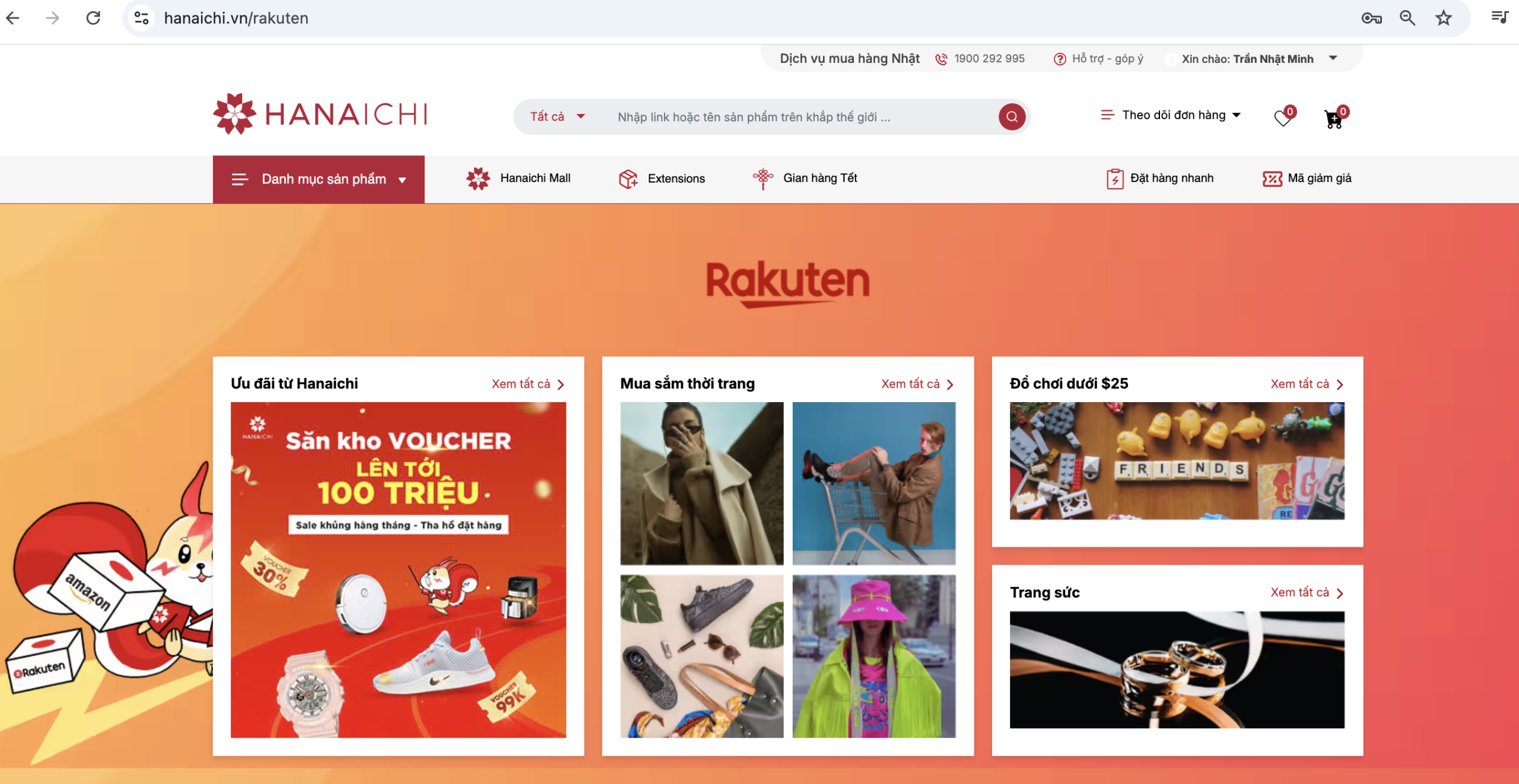 Giao diện tiếng việt website Rakuten Nhật tại Sàn TMĐT Hanaichi