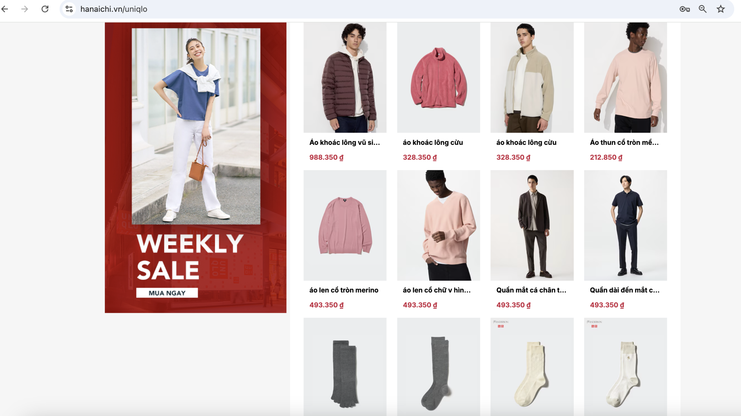 Giao diện thương hiệu Uniqlo tại Website Hanaichi.vn