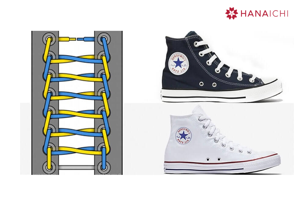 Giày Converse cổ cao thường áp dụng kiểu buộc giấu dây