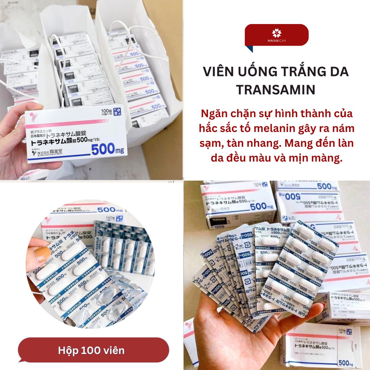 Viên uống trắng da Transamin là sản phẩm do bệnh viện Nhật kê đơn