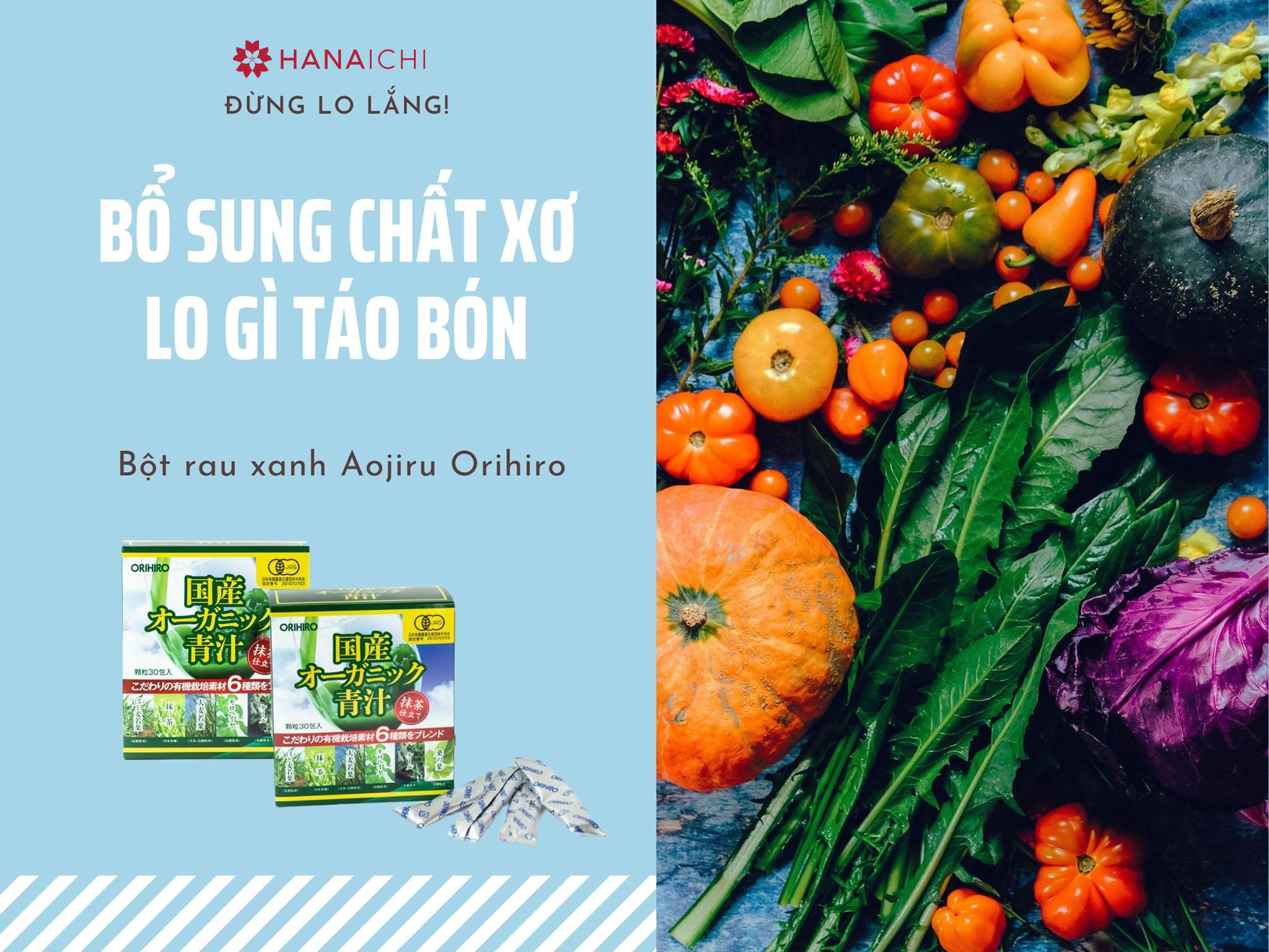 Bột vitamin Orihiro Aojiru bổ sung chất xơ thiết yếu cho cơ thể