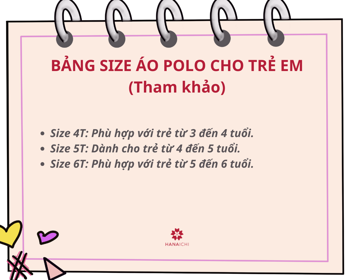 Bảng size áo polo dành cho trẻ em