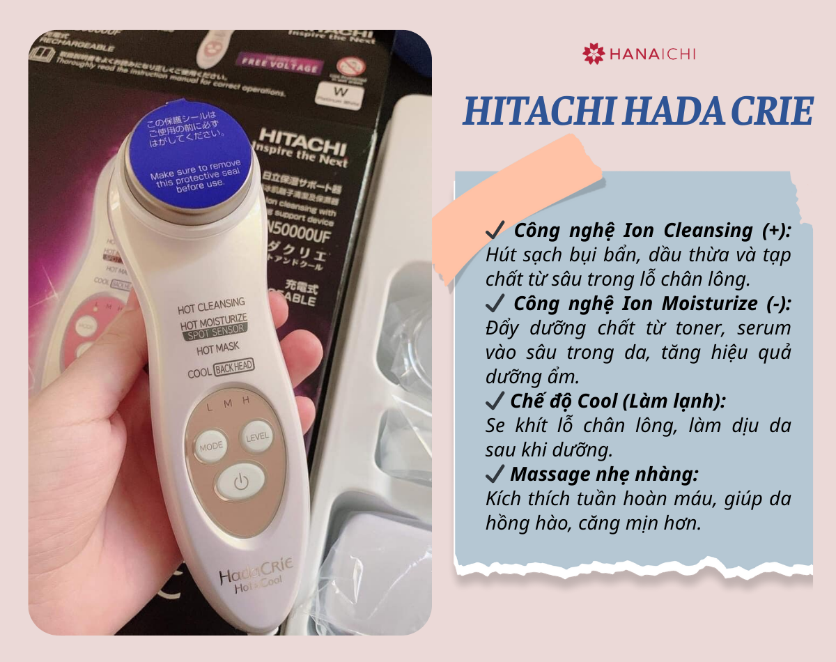 Máy massage mặt ion Hitachi Hada Crie sử dụng công nghệ ion kép