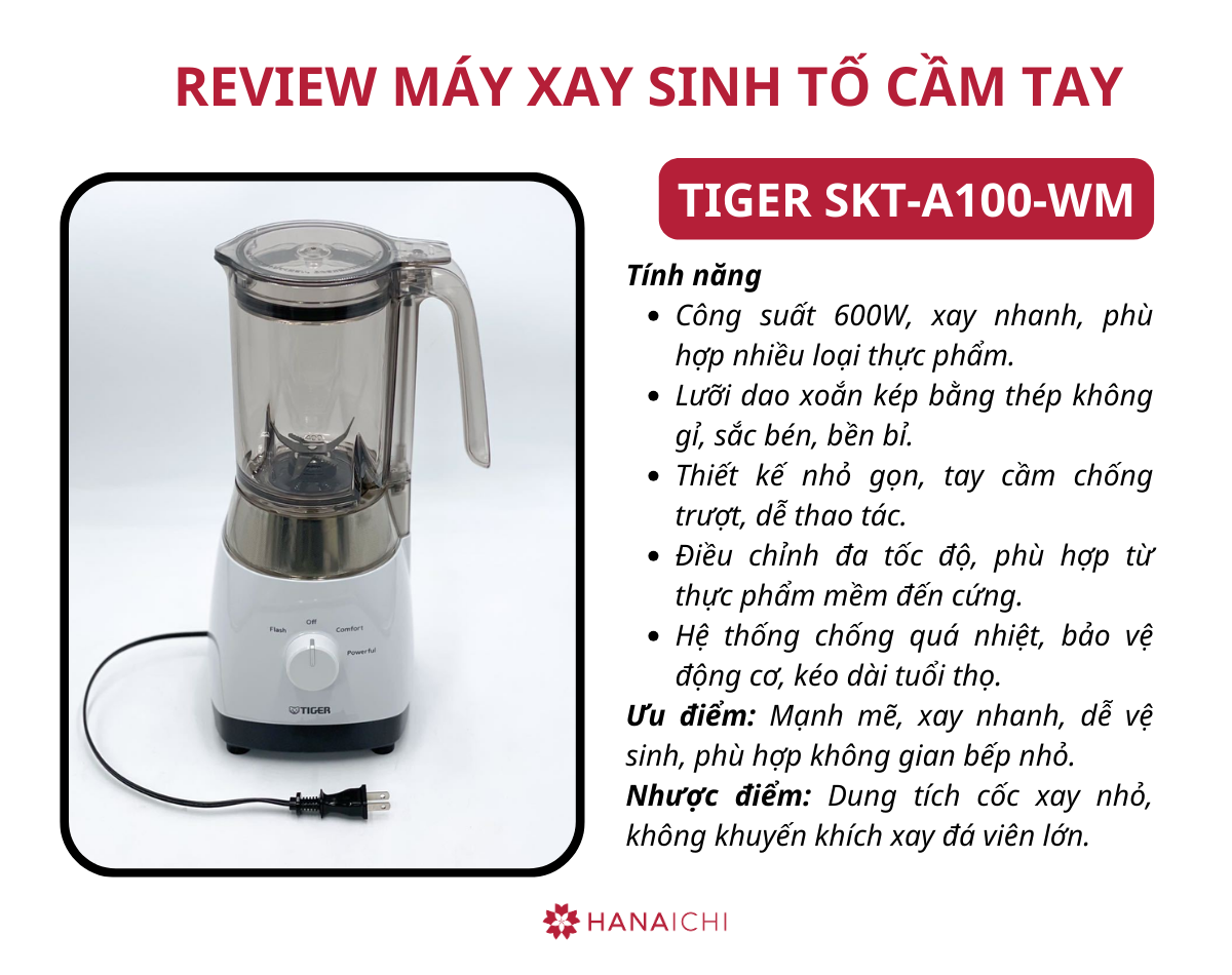 Máy xay sinh tố cầm tay Tiger SKT-A100-WM – Nhỏ gọn, mạnh mẽ, tiện dụng